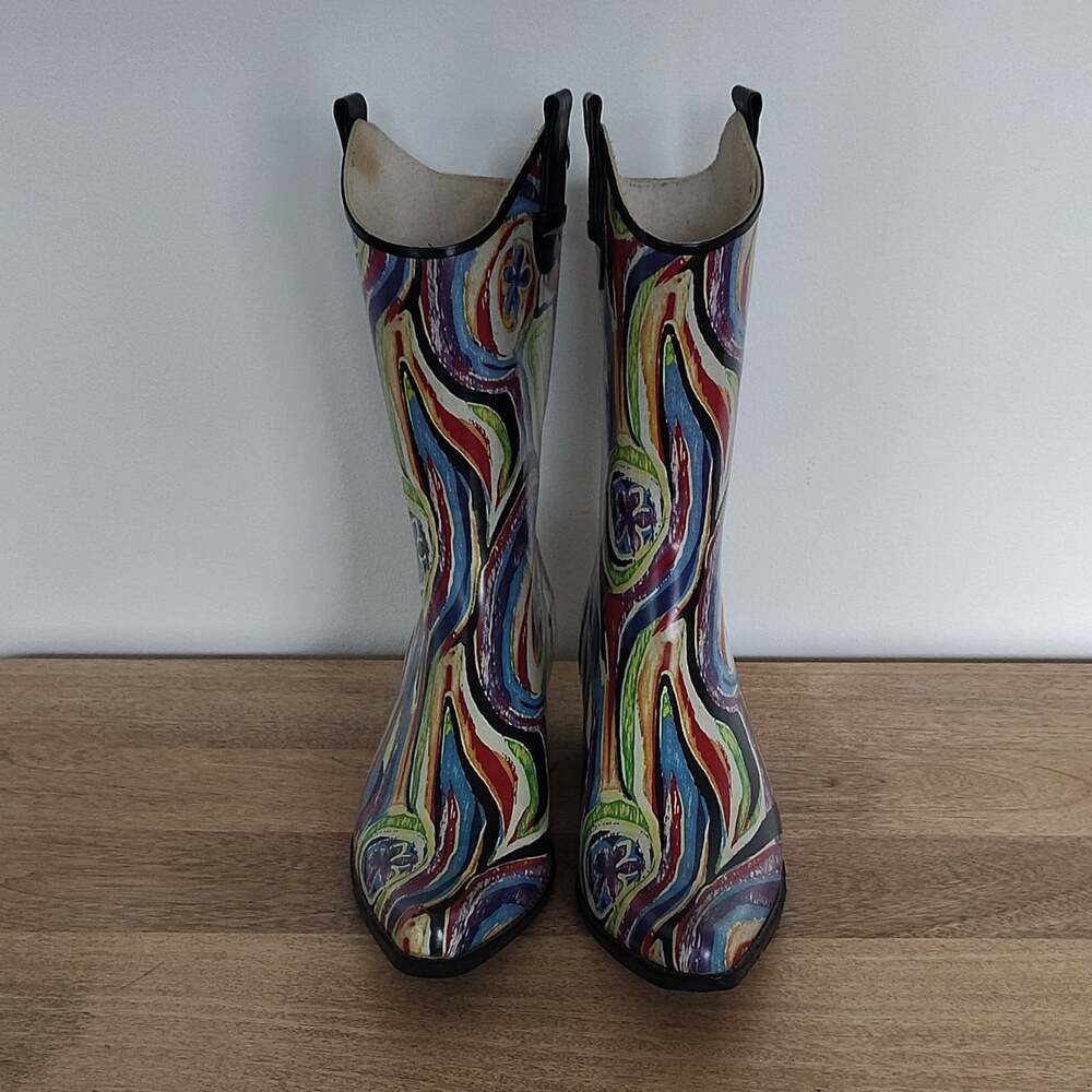 Corkys Sunshine Artist Rodeo Vibrant Multicolor Western Rain Boots Size 11